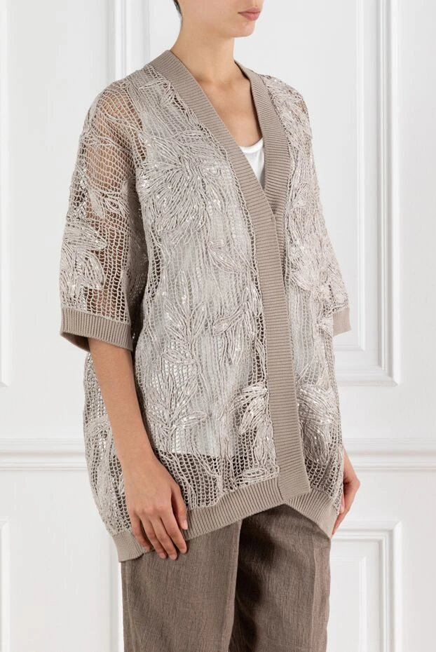 Brunello Cucinelli openwork cardigan with embroidery beige women's cotton 188420 - photo 3