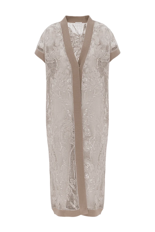 Бежевый әйелдер мақтасы кестеленген ұзын кардиган - фото 1