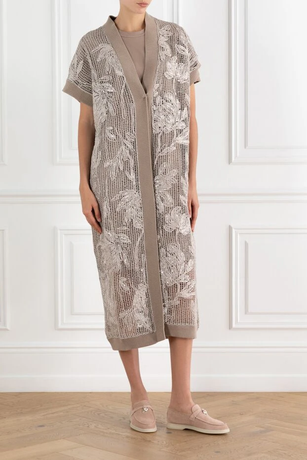 Brunello Cucinelli long cardigan with embroidery beige women's cotton 188421 - photo 2