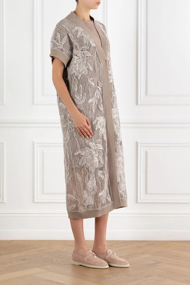 Brunello Cucinelli long cardigan with embroidery beige women's cotton 188421 - photo 3
