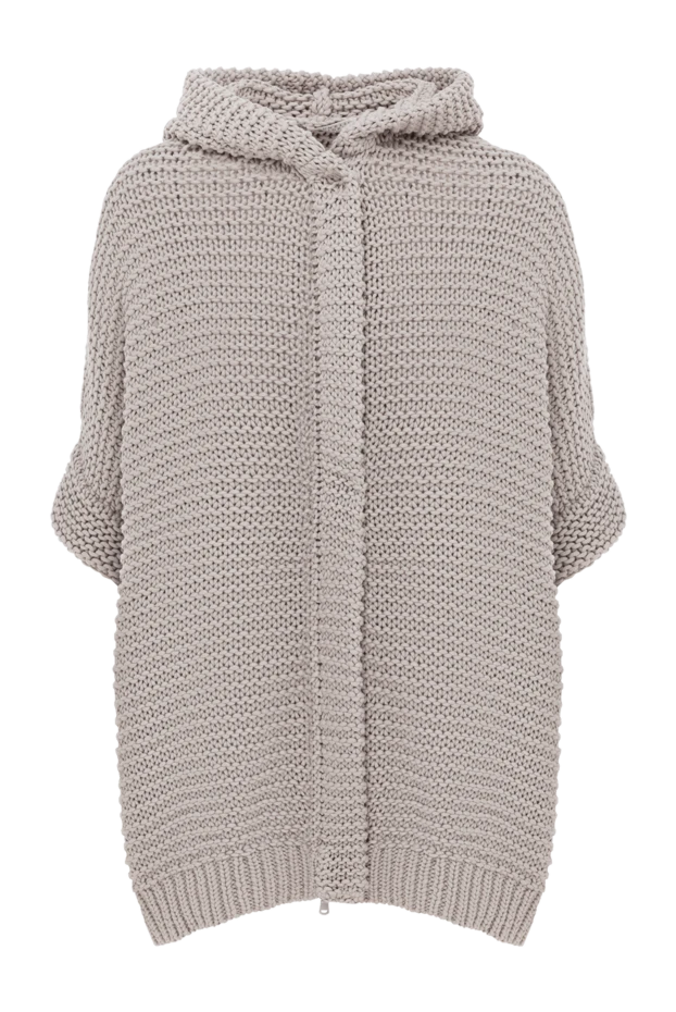 Кардиган с капюшоном в стиле пончо из сетчатого хлопка серый - фото 1