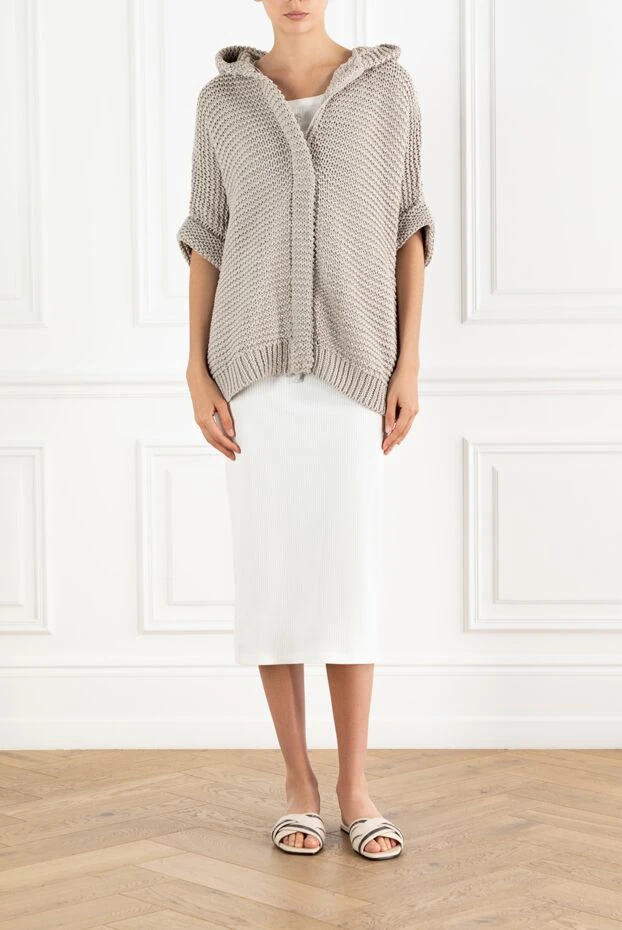 Brunello Cucinelli poncho style hooded cardigan in mesh cotton gray 188423 - photo 2