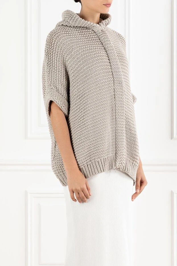 Brunello Cucinelli poncho style hooded cardigan in mesh cotton gray 188423 - photo 3
