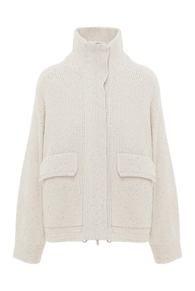 Beige ribbed cardigan with cotton patch pockets - photo 1