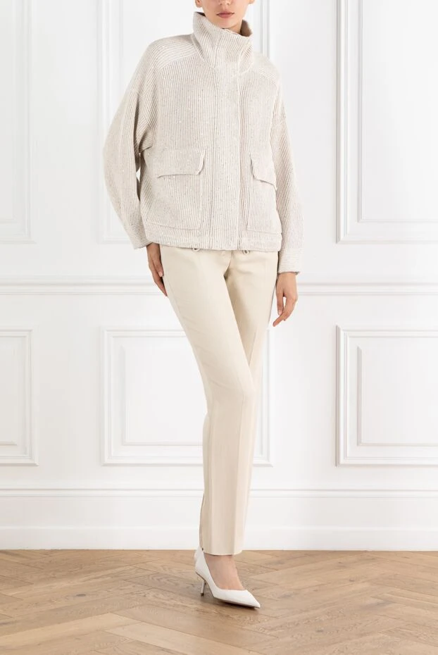 Beige ribbed cardigan with cotton patch pockets - photo 2