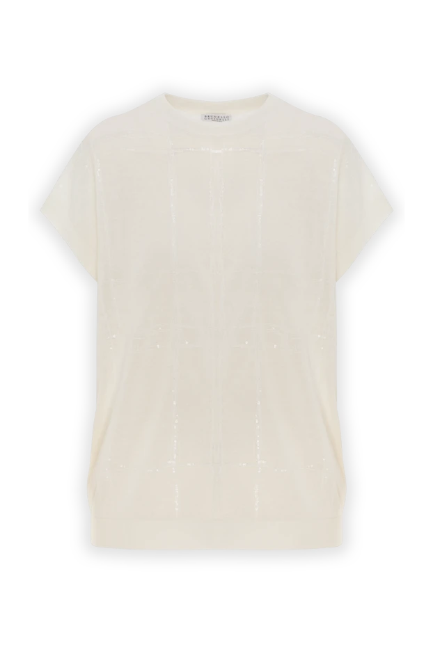 Белый женский джемпер льняной с пайетками - фото 1