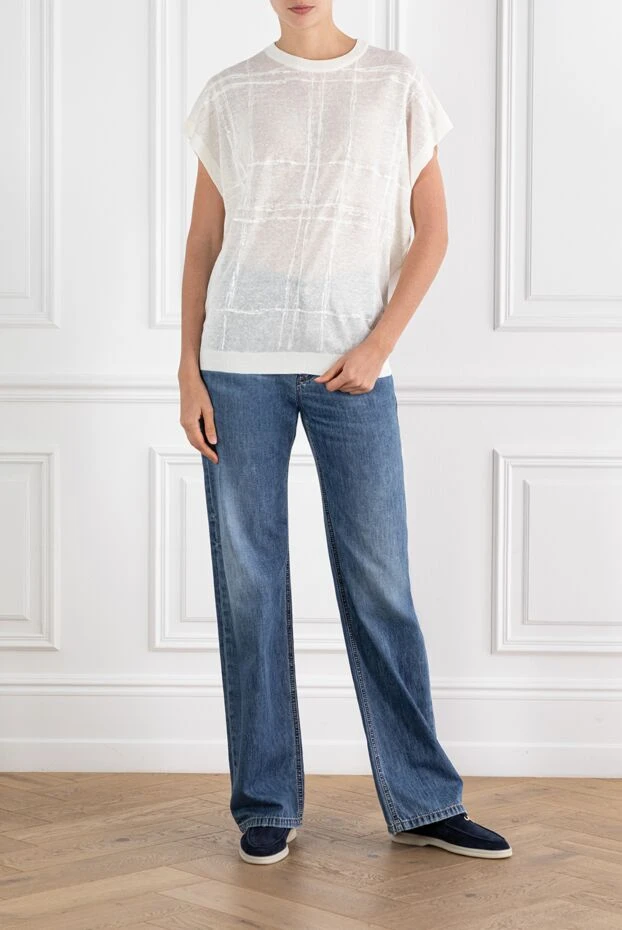 Brunello Cucinelli white women's linen jumper with sequins 188430 - photo 2
