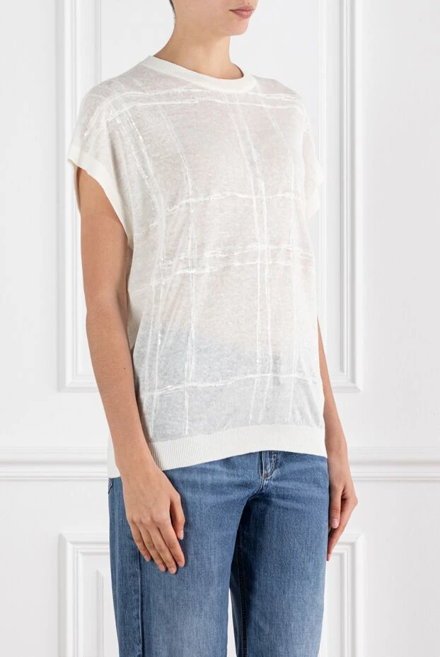 Brunello Cucinelli white women's linen jumper with sequins 188430 - photo 3