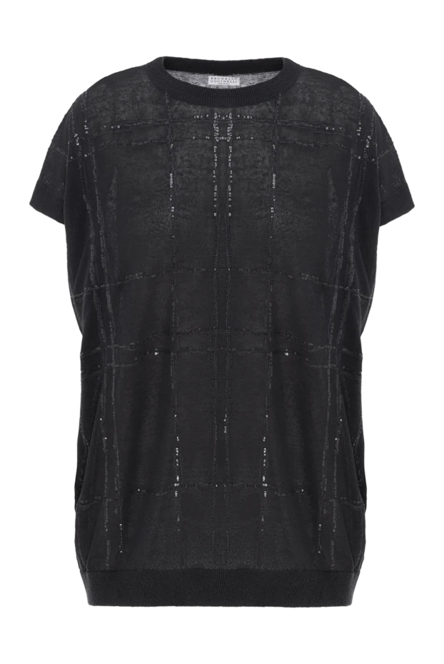 Льняной топ с круглым вырезом в крупную клетку - фото 1