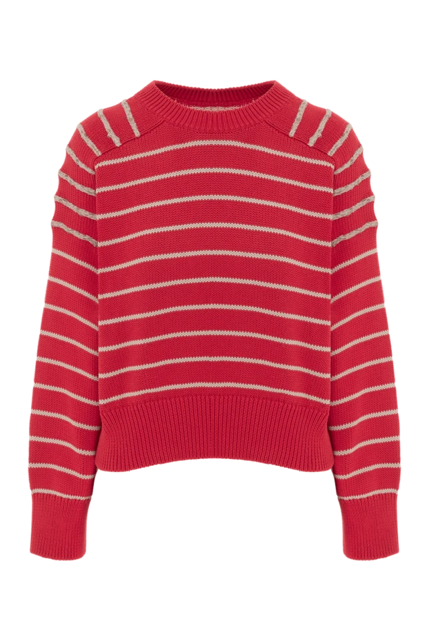 Красный джемпер из хлопка в полоску женский - фото 1