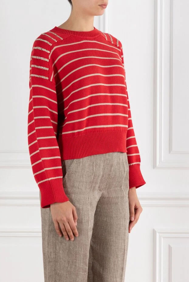 Brunello Cucinelli red striped cotton jumper for women 188432 - photo 3