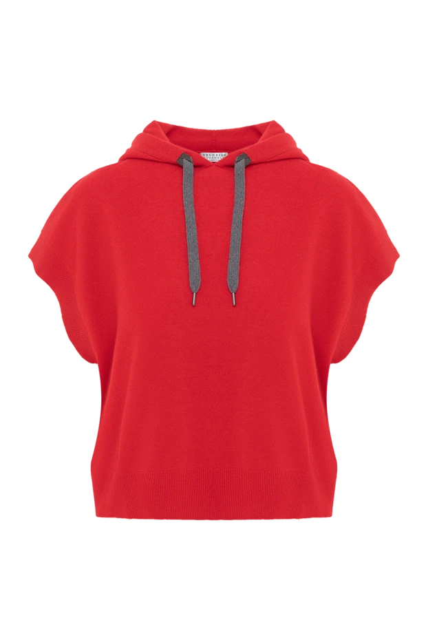 Жеңсіз капюшон қызыл жүн кашемир жібек - фото 1