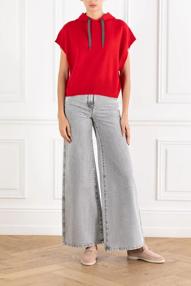 Brunello Cucinelli худи без рукавов красный из шерсти, кашемира и шелка 188436 - фото 2