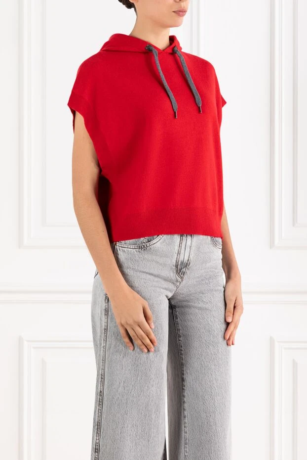 Brunello Cucinelli худи без рукавов красный из шерсти, кашемира и шелка 188436 - фото 3