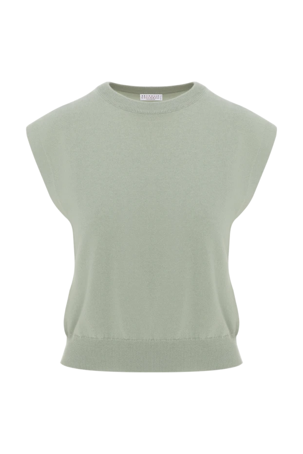 Женский трикотажный топ из кашемира зеленого цвета - фото 1
