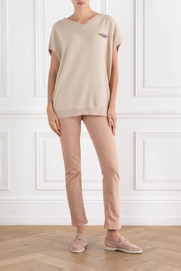 Brunello Cucinelli beige cashmere women's jumper with monil chain 188441 - photo 2