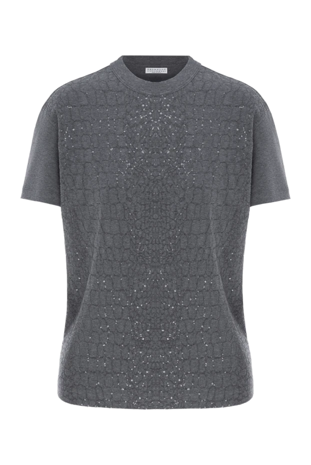 Серая футболка c вышивкой пайетками хлопковая женская - фото 1