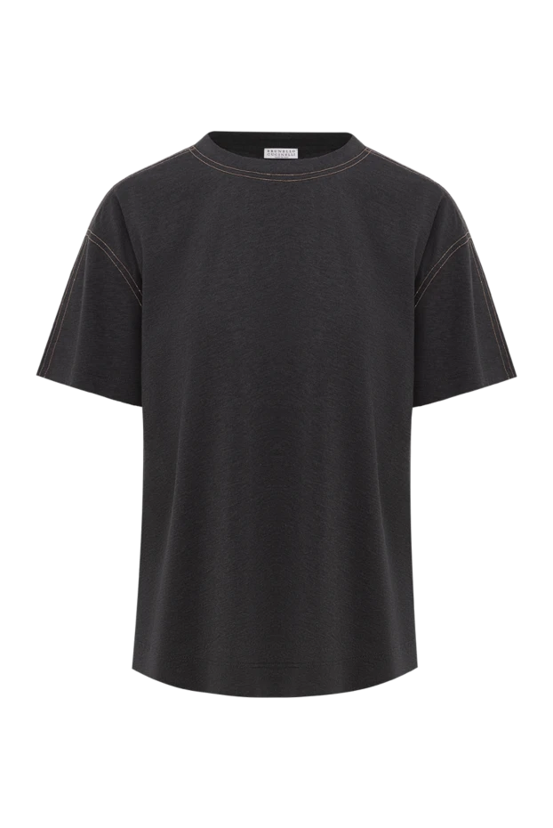 Футболка из хлопка темно-серая с контрастной строчкой - фото 1