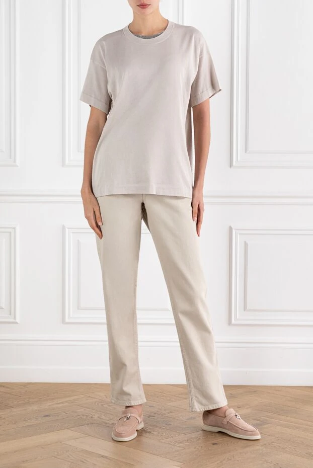 Brunello Cucinelli мониль тізбегі бар бежевый мақта-матадан жасалған әйелдер футболкасы 188448 - фото 2