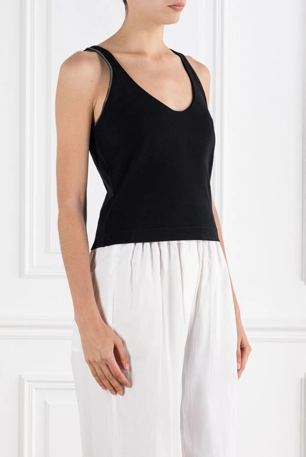 Brunello Cucinelli elastic cotton jersey top black 188452 - photo 3