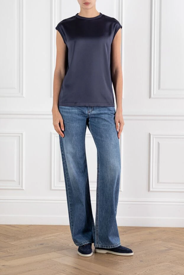 Блуза синяя с цепочкой Мониль из шелка - фото 1