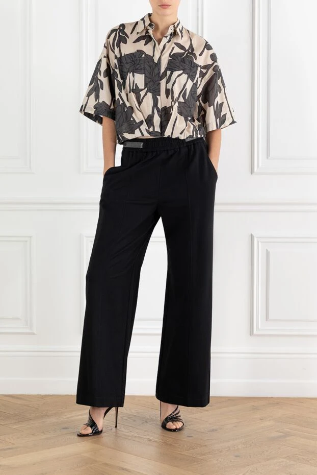 Brunello Cucinelli women's cotton poplin blouse with leaf print beige 188462 - photo 2