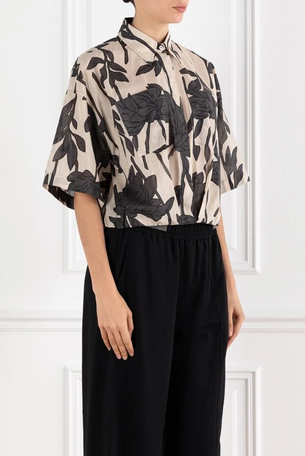 Brunello Cucinelli women's cotton poplin blouse with leaf print beige 188462 - photo 3
