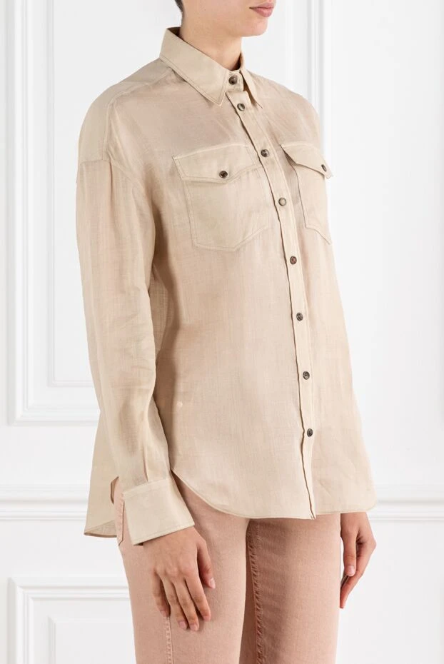 Бежевая рубашка с контрастными пуговицами и цепочкой Мониль - фото 2
