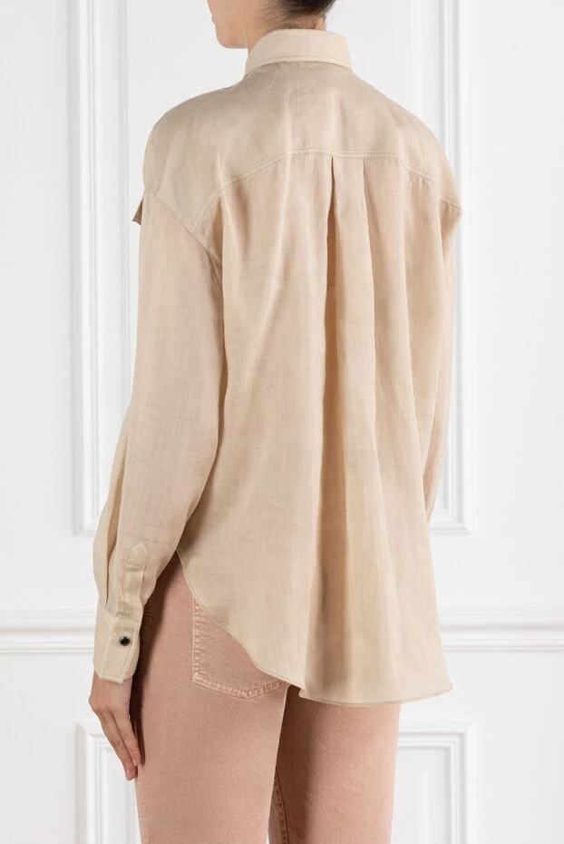 Brunello Cucinelli бежевая рубашка с контрастными пуговицами и цепочкой мониль 188463 - фото 3