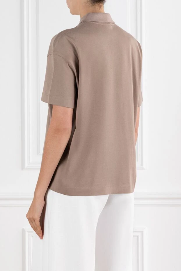 Brunello Cucinelli бежевое женское поло с нагрудным карманом и цепочкой мониль из хлопка 188464 - фото 3
