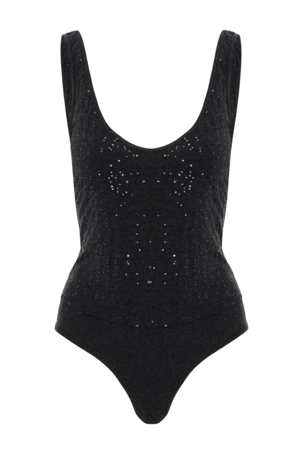 Grey Sleeveless Round Neck Bodysuit Embellished with Sequins - photo 1