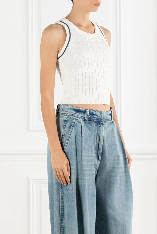 Brunello Cucinelli white cotton textured knit top 188467 - photo 3