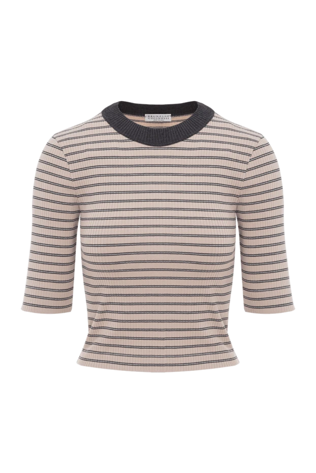 Бежевый топ в тонкую полоску из хлопка - фото 1