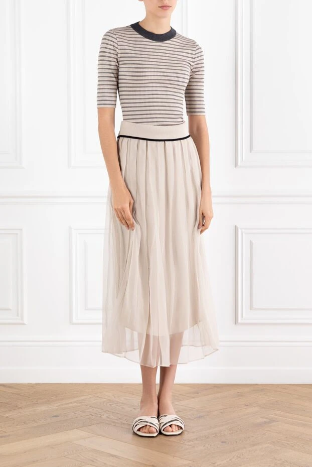 Brunello Cucinelli beige cotton pinstripe top 188468 - photo 2