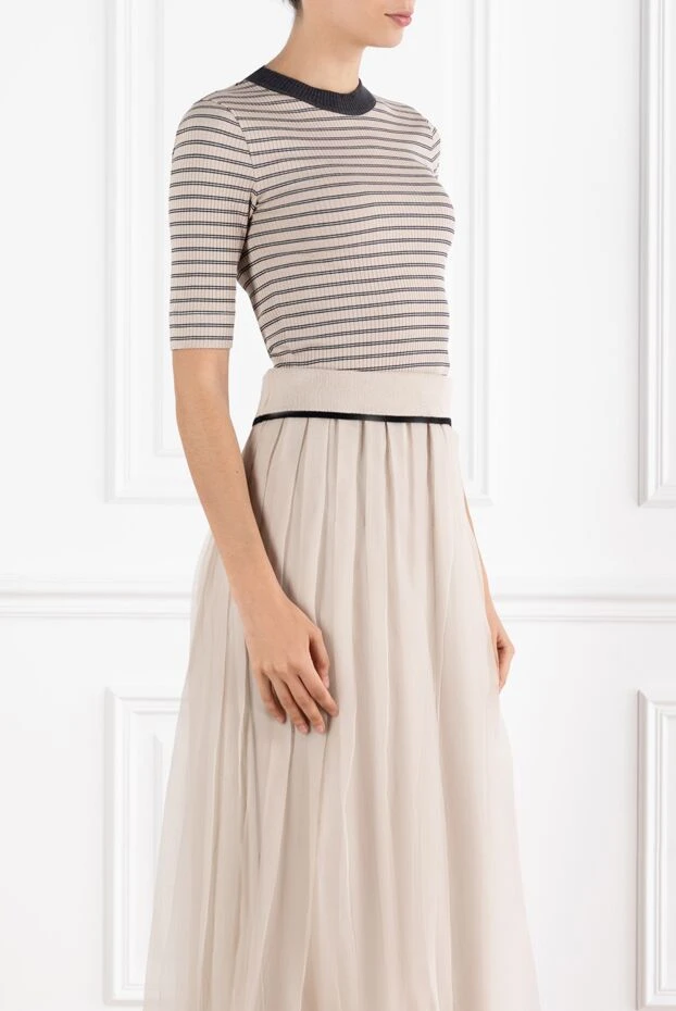Brunello Cucinelli beige cotton pinstripe top 188468 - photo 3