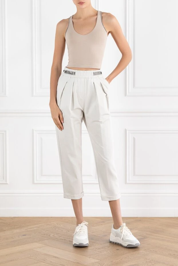 Brunello Cucinelli beige knit top with chain trim monili 188469 - photo 2