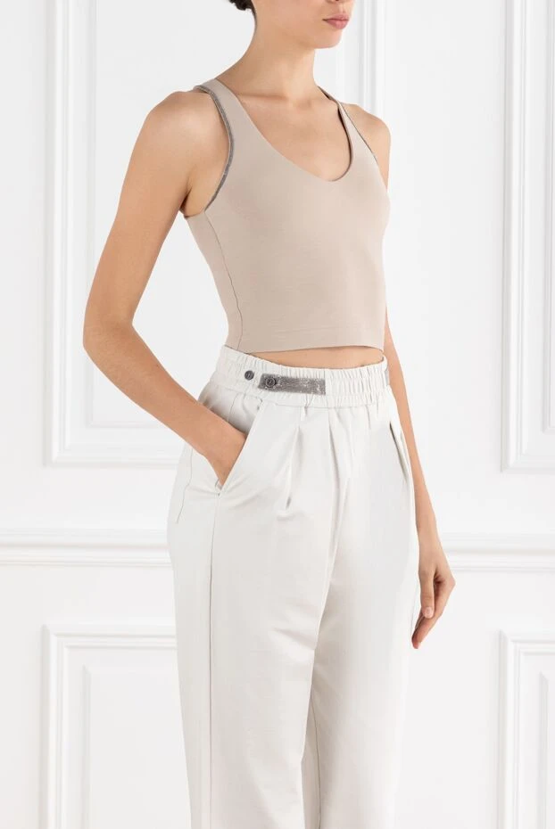 Brunello Cucinelli beige knit top with chain trim monili 188469 - photo 3