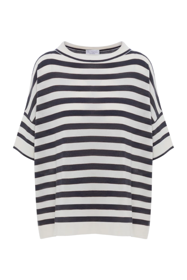 Кашемирден және жібектен жасалған жолақты мойын жейде - фото 1