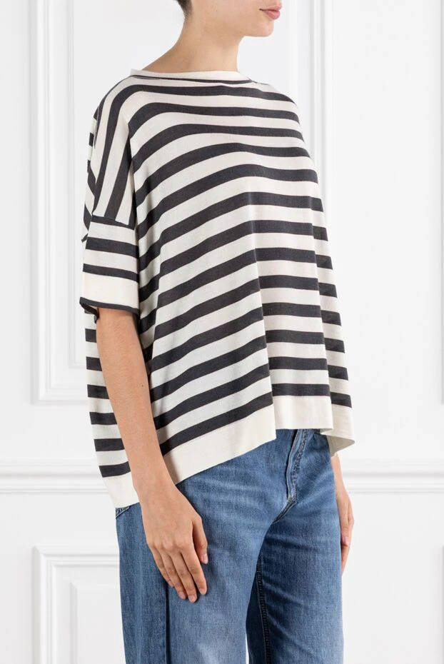 Brunello Cucinelli полосатая футболка из кашемира и шелка с вырезом-лодочкой 188471 - фото 3