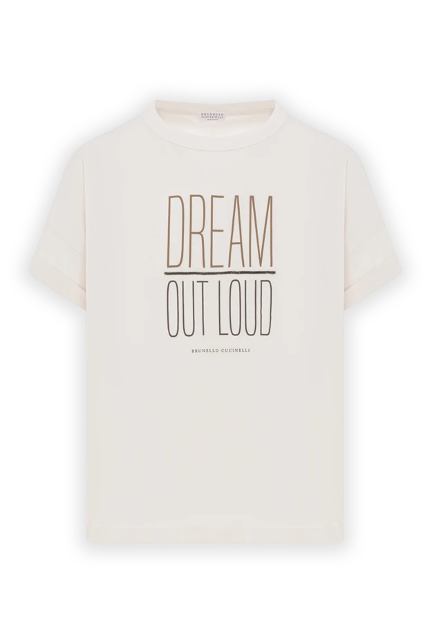 Мақта матадан жасалған Dream out қатты баспасы бар әйелдерге арналған бежевый футболка - фото 1