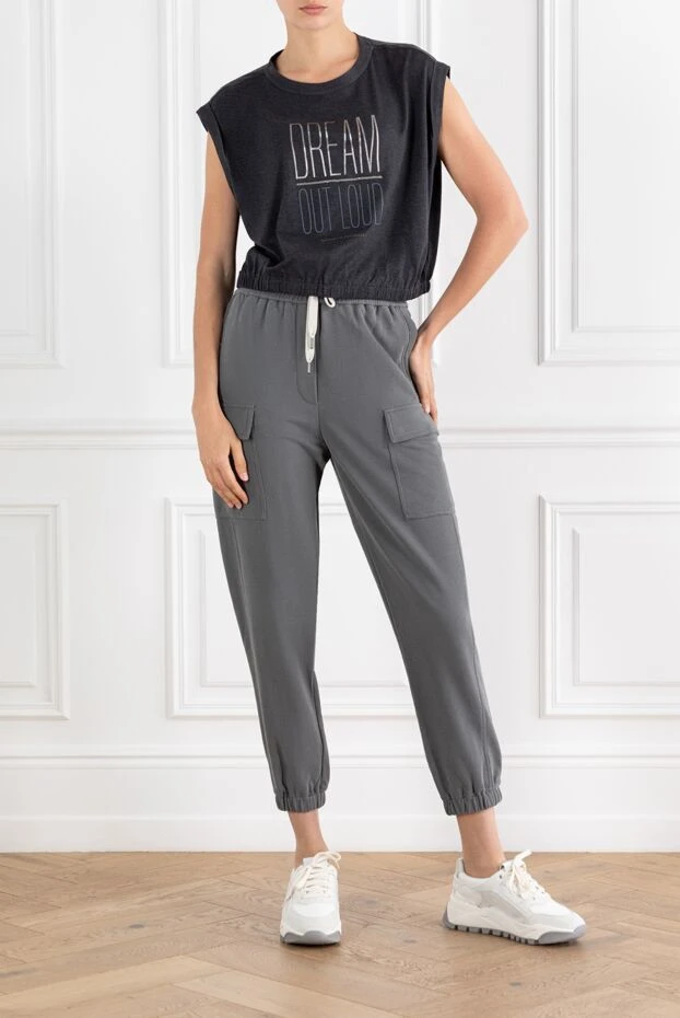 Brunello Cucinelli футболка женская без рукавов серого цвета с принтом 188473 - фото 1