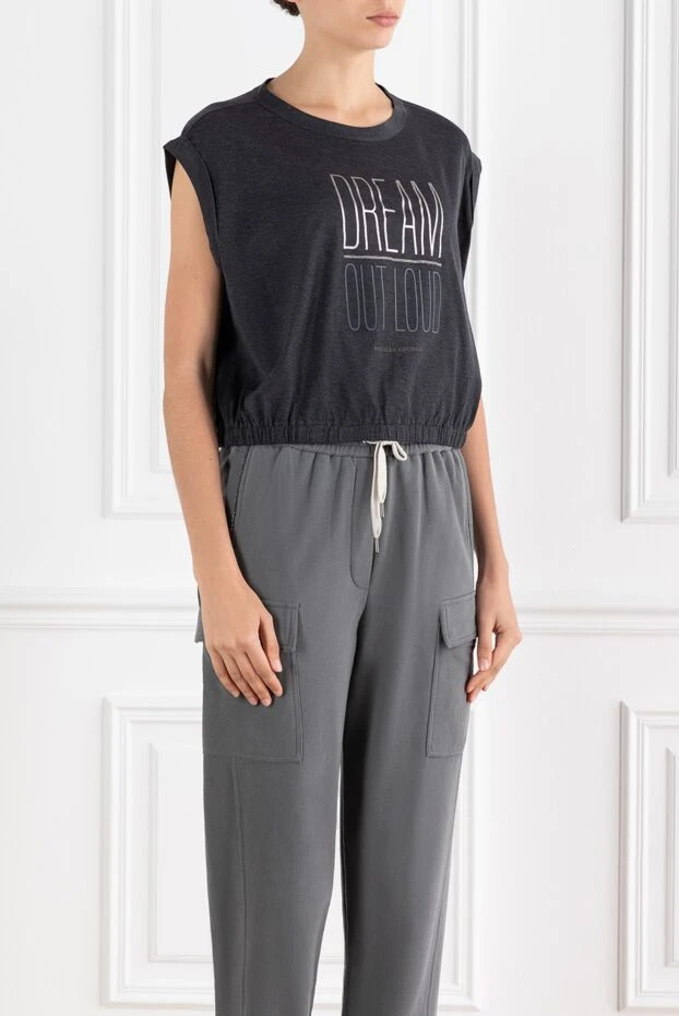 Brunello Cucinelli футболка женская без рукавов серого цвета с принтом 188473 - фото 2