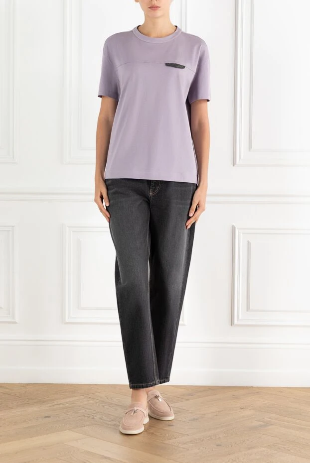 Brunello Cucinelli легкая футболка из хлопкового джерси с блестящей отделкой 188475 - фото 2