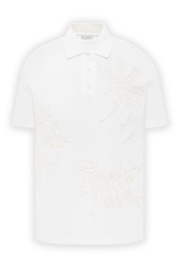 Белое женское поло с вышивкой и пайетками из хлопка - фото 1