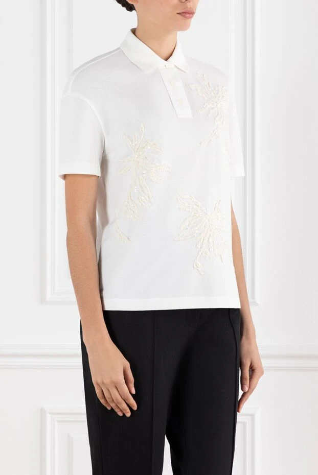 Brunello Cucinelli белое женское поло с вышивкой и пайетками из хлопка 188477 - фото 3
