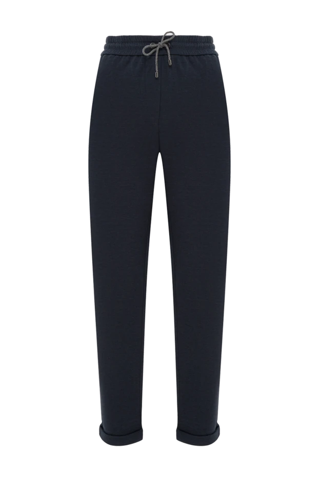 Темно синие спортивные брюки из хлопка и шелка - фото 1