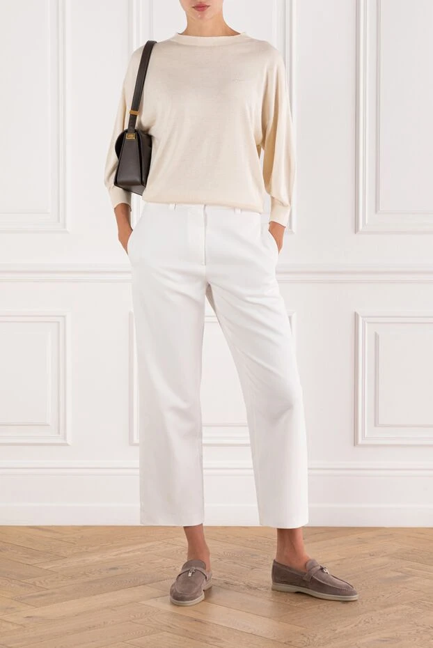 Brunello Cucinelli классикалық сызығы бар және мінсіз жарасымды әйелдерге арналған ақ түсті мақта шалбар

 188484 - фото 2