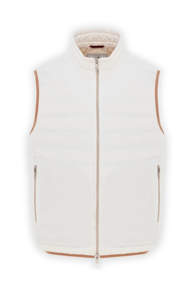 Стеганый белый жилет мужской с окантовкой на молнии - фото 1