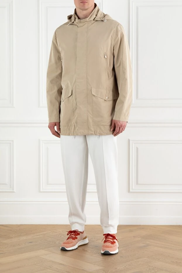 Brunello Cucinelli мужская куртка-ветровка с капюшоном бежевая 188677 - фото 2