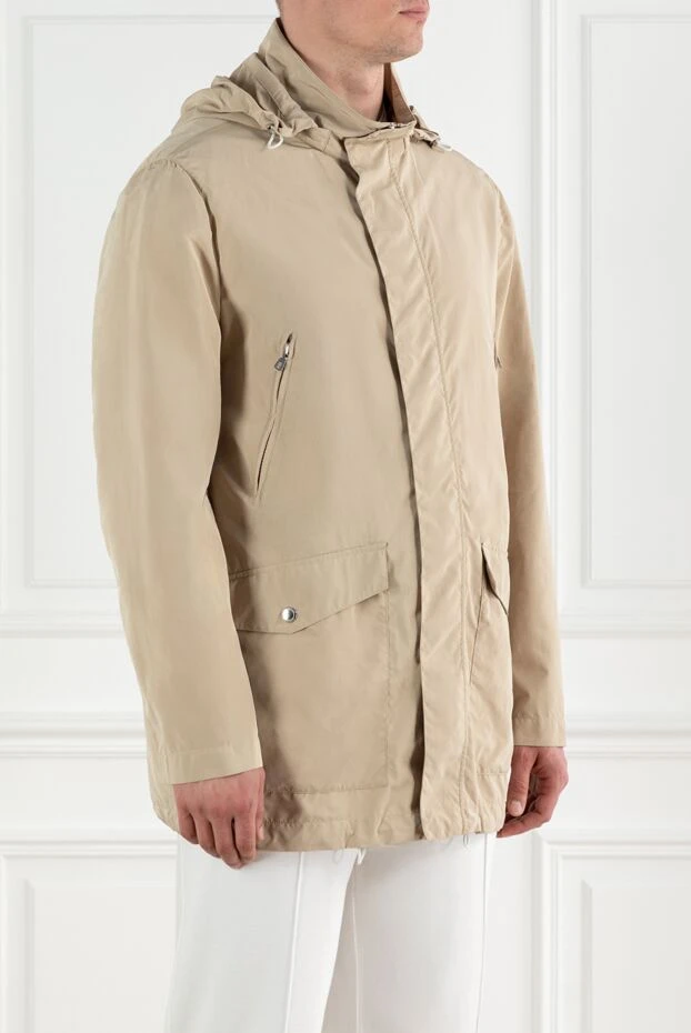 Brunello Cucinelli мужская куртка-ветровка с капюшоном бежевая 188677 - фото 3
